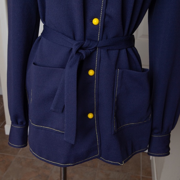 Vintage 70s Blue Leisure Jacket Shirt Blazer Button Down Pockets Polyester S/M - Picture 4 of 14